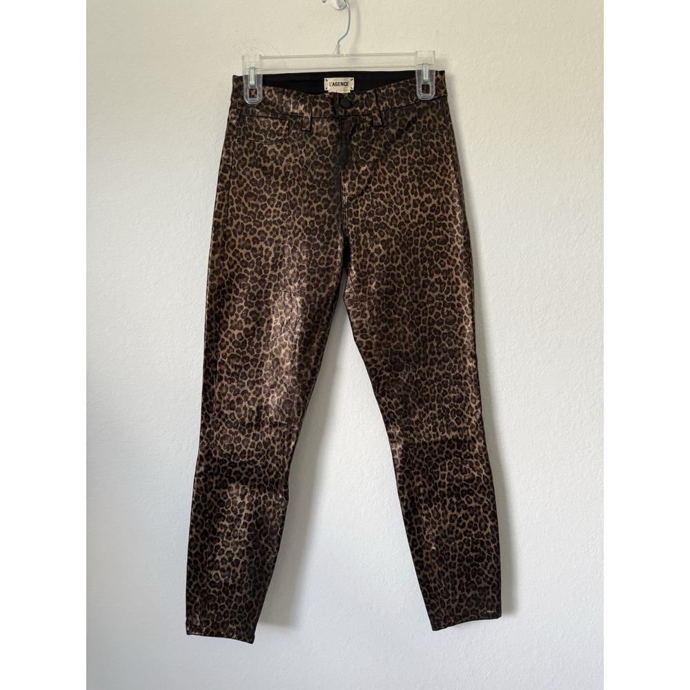 L'AGENCE Women's Black Cheetah Margot Skinny High Rise Jeans Size 26 2294LMDF